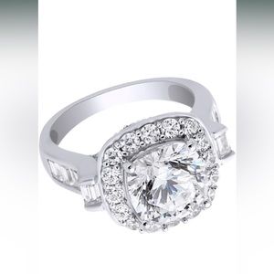 Cushion Halo Cubic Zirconia Sterling Silver Ring
